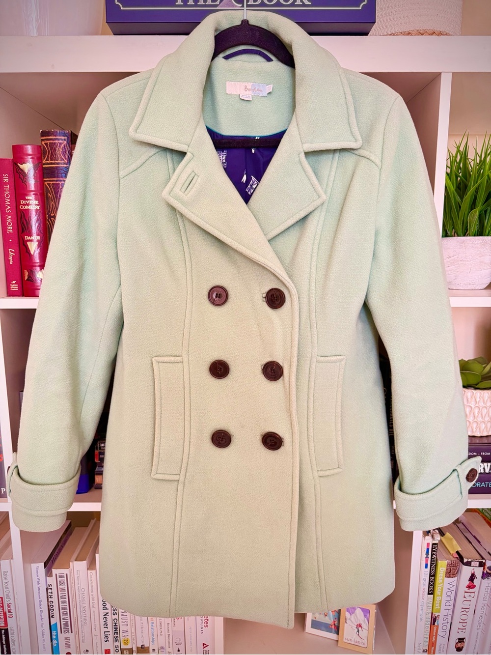 Boden Mint Green Wool Blend Double Breasted Coat US 10 UK 14
